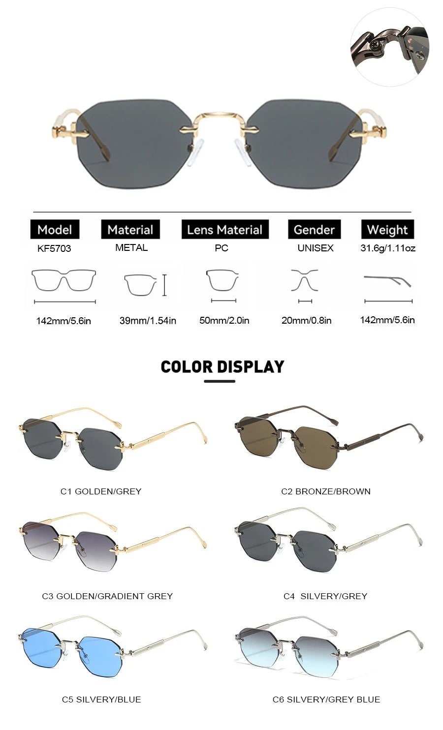 Signature Neo-Classic Rimless Sunglasses